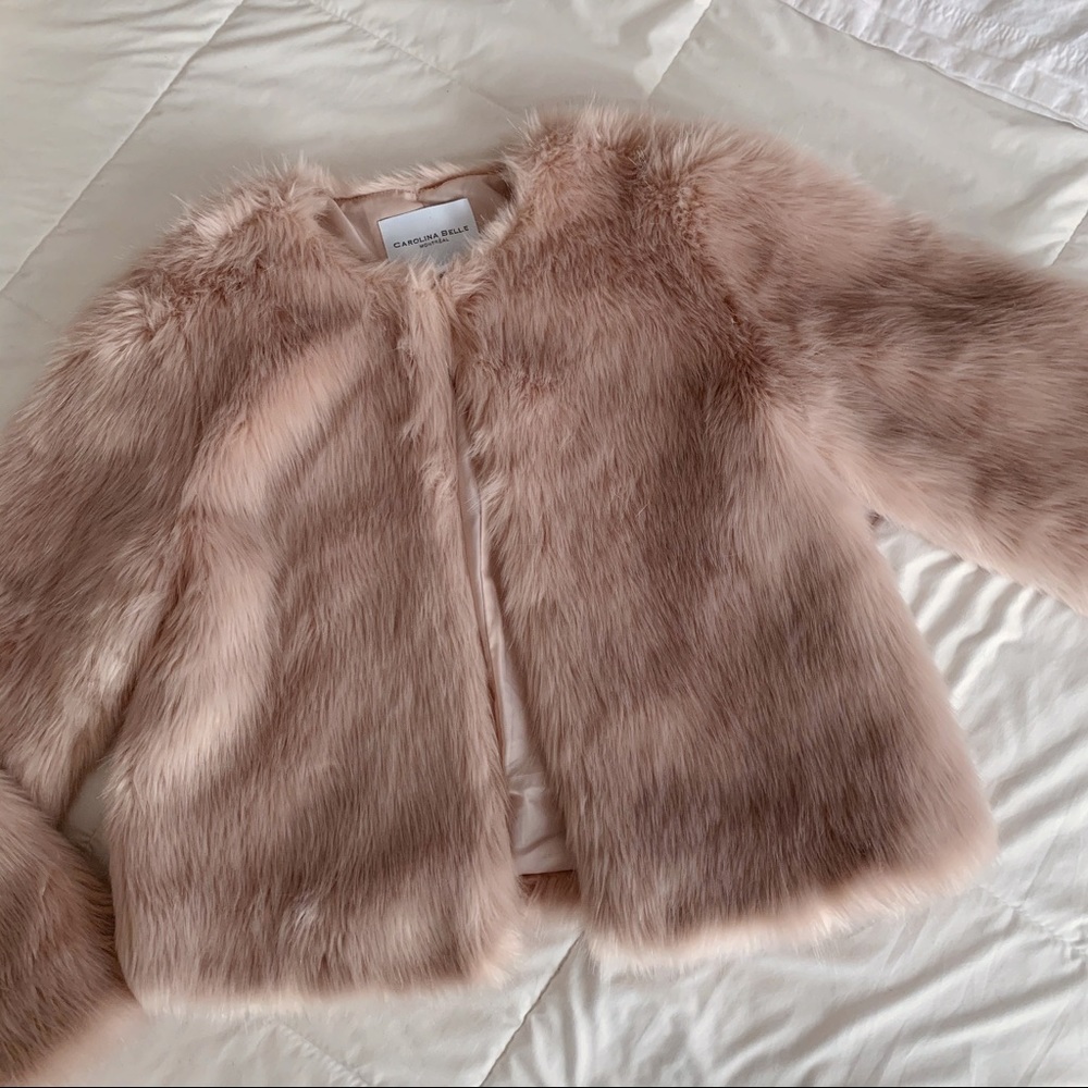 Soft pink faux fur ladies coat